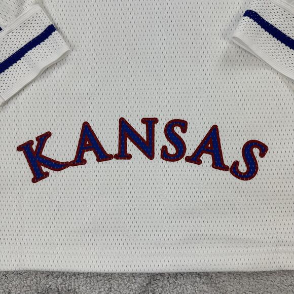 Kansas Jayhawks PE Basketball Shooting Shirt Mens Medium White Adidas Team Issue - Picture 5 of 12